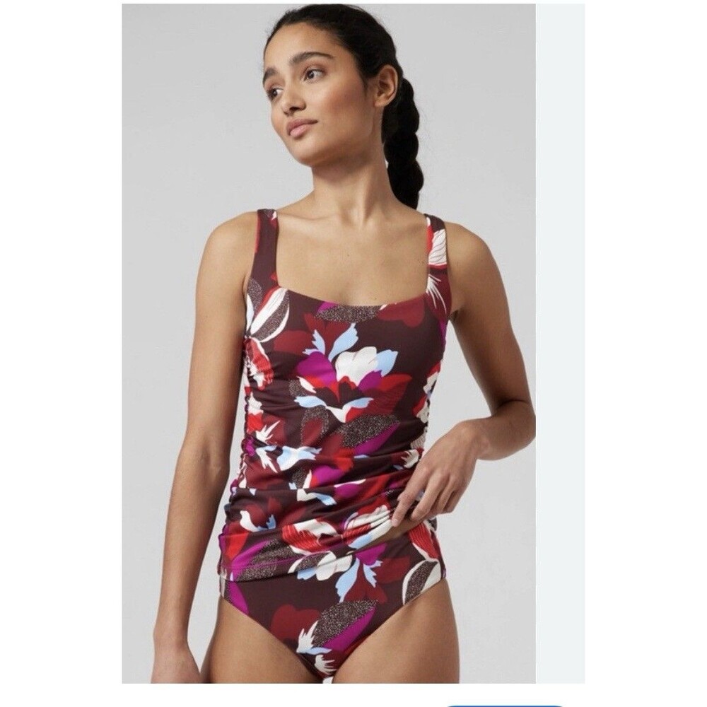 Athleta Square Neck Tankini Top/Hero Bloom Decadent Chocolate/Size‎ 34 D/DD “M